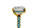 Yellow gold Asscher Cut Diamond Solitaire Ring with Round with Blue Topaz side stone Pavé Band and Four-Prong Setting_41