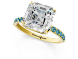 Yellow gold Asscher Cut Diamond Solitaire Ring with Round with Blue Topaz side stone Pavé Band and Prong Setting_13
