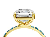 Yellow gold Asscher Cut Diamond Solitaire Ring with Round with Blue Topaz side stone Pavé Band and Prong Setting_16