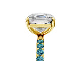Yellow gold Asscher Cut Diamond Solitaire Ring with Round with Blue Topaz side stone Pavé Band and Prong Setting_17