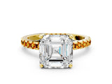 Yellow gold Asscher Cut Diamond Solitaire Ring with Round with Citrine side stone Pavé Band and Four-Prong Setting_36