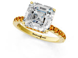 Yellow gold Asscher Cut Diamond Solitaire Ring with Round with Citrine side stone Pavé Band and Four-Prong Setting_37