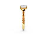 Yellow gold Asscher Cut Diamond Solitaire Ring with Round with Citrine side stone Pavé Band and Four-Prong Setting_38