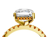 Yellow gold Asscher Cut Diamond Solitaire Ring with Round with Citrine side stone Pavé Band and Four-Prong Setting_40