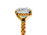Yellow gold Asscher Cut Diamond Solitaire Ring with Round with Citrine side stone Pavé Band and Four-Prong Setting_41