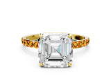 Yellow gold Asscher Cut Diamond Solitaire Ring with Round with Citrine side stone Pavé Band and Prong Setting_12