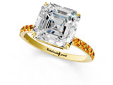 Yellow gold Asscher Cut Diamond Solitaire Ring with Round with Citrine side stone Pavé Band and Prong Setting_13