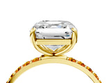 Yellow gold Asscher Cut Diamond Solitaire Ring with Round with Citrine side stone Pavé Band and Prong Setting_16