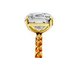 Yellow gold Asscher Cut Diamond Solitaire Ring with Round with Citrine side stone Pavé Band and Prong Setting_17