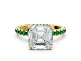 Yellow gold Asscher Cut Diamond Solitaire Ring with Round with Emerald side stone Pavé Band and Four-Prong Setting_36
