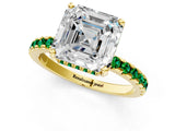 Yellow gold Asscher Cut Diamond Solitaire Ring with Round with Emerald side stone Pavé Band and Four-Prong Setting_37