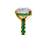 Yellow gold Asscher Cut Diamond Solitaire Ring with Round with Emerald side stone Pavé Band and Four-Prong Setting_41