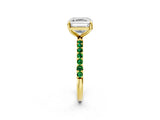 Yellow gold Asscher Cut Diamond Solitaire Ring with Round with Emerald side stone Pavé Band and Prong Setting_26