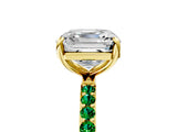 Yellow gold Asscher Cut Diamond Solitaire Ring with Round with Emerald side stone Pavé Band and Prong Setting_29