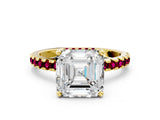 Yellow gold Asscher Cut Diamond Solitaire Ring with Round with Garnet side stone Pavé Band and Four-Prong Setting_36