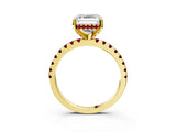 Yellow gold Asscher Cut Diamond Solitaire Ring with Round with Garnet side stone Pavé Band and Four-Prong Setting_39