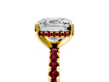 Yellow gold Asscher Cut Diamond Solitaire Ring with Round with Garnet side stone Pavé Band and Four-Prong Setting_41