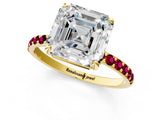 Yellow gold Asscher Cut Diamond Solitaire Ring with Round with Garnet side stone Pavé Band and Prong Setting_25