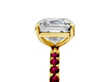 Yellow gold Asscher Cut Diamond Solitaire Ring with Round with Garnet side stone Pavé Band and Prong Setting_29