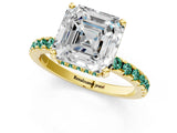 Yellow gold Asscher Cut Diamond Solitaire Ring with Round with Green Sapphire side stone Pavé Band and Four-Prong Setting_37