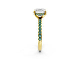 Yellow gold Asscher Cut Diamond Solitaire Ring with Round with Green Sapphire side stone Pavé Band and Four-Prong Setting_38