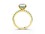 Yellow gold Asscher Cut Diamond Solitaire Ring with Round with Green Sapphire side stone Pavé Band and Four-Prong Setting_39