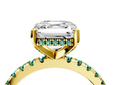 Yellow gold Asscher Cut Diamond Solitaire Ring with Round with Green Sapphire side stone Pavé Band and Four-Prong Setting_40