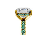 Yellow gold Asscher Cut Diamond Solitaire Ring with Round with Green Sapphire side stone Pavé Band and Four-Prong Setting_41