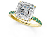 Yellow gold Asscher Cut Diamond Solitaire Ring with Round with Green Sapphire side stone Pavé Band and Prong Setting_1