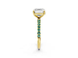 Yellow gold Asscher Cut Diamond Solitaire Ring with Round with Green Sapphire side stone Pavé Band and Prong Setting_2