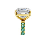 Yellow gold Asscher Cut Diamond Solitaire Ring with Round with Green Sapphire side stone Pavé Band and Prong Setting_5
