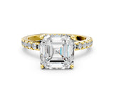 Yellow gold Asscher Cut Diamond Solitaire Ring with Round with Moissanite side stone Pavé Band and Four-Prong Setting_36
