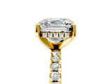 Yellow gold Asscher Cut Diamond Solitaire Ring with Round with Moissanite side stone Pavé Band and Four-Prong Setting_41