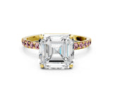 Yellow gold Asscher Cut Diamond Solitaire Ring with Round with Morganite side stone Pavé Band and Prong Setting_12
