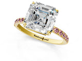 Yellow gold Asscher Cut Diamond Solitaire Ring with Round with Morganite side stone Pavé Band and Prong Setting_13