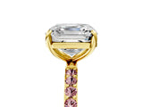 Yellow gold Asscher Cut Diamond Solitaire Ring with Round with Morganite side stone Pavé Band and Prong Setting_17