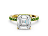Yellow gold Asscher Cut Diamond Solitaire Ring with Round with Peridot side stone Pavé Band and Four-Prong Setting_36