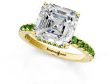 Yellow gold Asscher Cut Diamond Solitaire Ring with Round with Peridot side stone Pavé Band and Four-Prong Setting_37