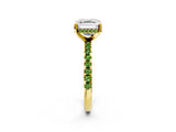 Yellow gold Asscher Cut Diamond Solitaire Ring with Round with Peridot side stone Pavé Band and Four-Prong Setting_38