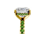 Yellow gold Asscher Cut Diamond Solitaire Ring with Round with Peridot side stone Pavé Band and Four-Prong Setting_41