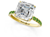 Yellow gold Asscher Cut Diamond Solitaire Ring with Round with Peridot side stone Pavé Band and Prong Setting_1