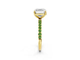 Yellow gold Asscher Cut Diamond Solitaire Ring with Round with Peridot side stone Pavé Band and Prong Setting_2