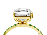 Yellow gold Asscher Cut Diamond Solitaire Ring with Round with Peridot side stone Pavé Band and Prong Setting_4