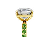 Yellow gold Asscher Cut Diamond Solitaire Ring with Round with Peridot side stone Pavé Band and Prong Setting_5