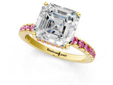 Yellow gold Asscher Cut Diamond Solitaire Ring with Round with Pink Sapphire side stone Pavé Band and Four-Prong Setting_37