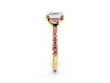 Yellow gold Asscher Cut Diamond Solitaire Ring with Round with Pink Sapphire side stone Pavé Band and Four-Prong Setting_38