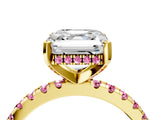 Yellow gold Asscher Cut Diamond Solitaire Ring with Round with Pink Sapphire side stone Pavé Band and Four-Prong Setting_40