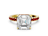 Yellow gold Asscher Cut Diamond Solitaire Ring with Round with Ruby side stone Pavé Band and Four-Prong Setting_36
