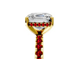 Yellow gold Asscher Cut Diamond Solitaire Ring with Round with Ruby side stone Pavé Band and Four-Prong Setting_41