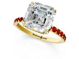 Yellow gold Asscher Cut Diamond Solitaire Ring with Round with Ruby side stone Pavé Band and Prong Setting_37